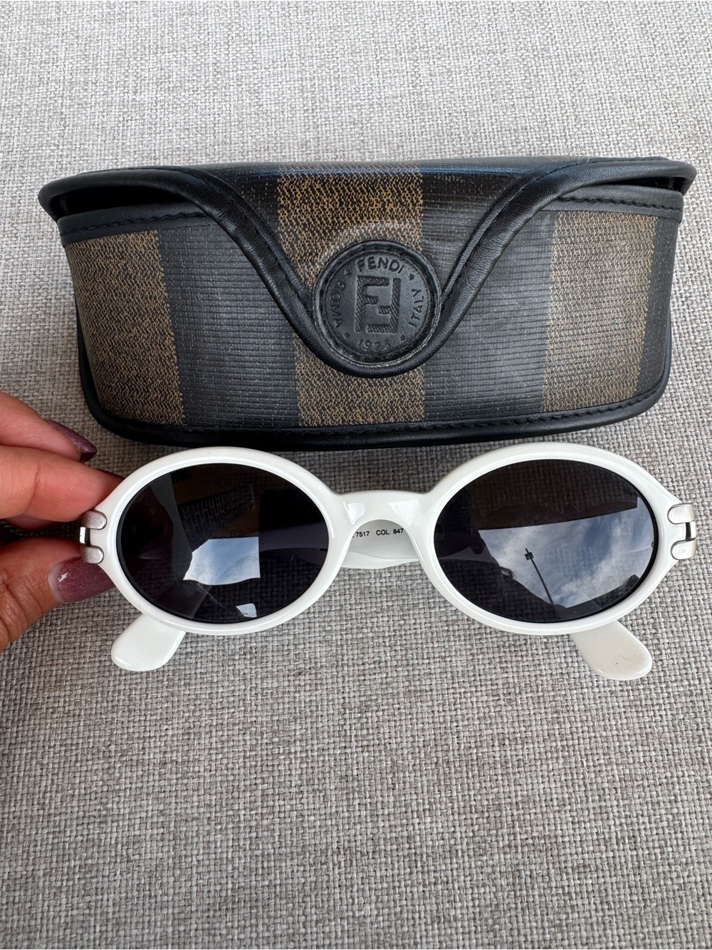 Fendi White Oval Sunglasses with Black Lenses and Branded Case